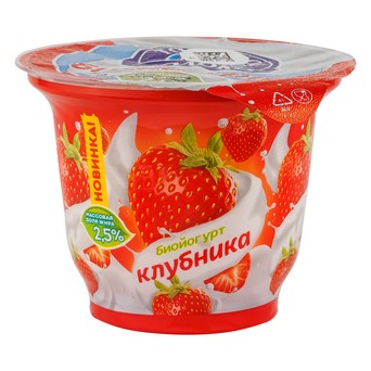 Биойогурт Томское молоко 2-х слойный 2,5% Клубника 180г