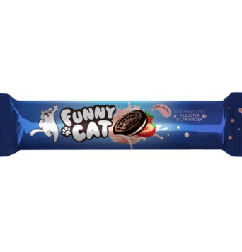 Печенье сахарное Funny cat с какао и начинкой со вкусом клубники 158г
